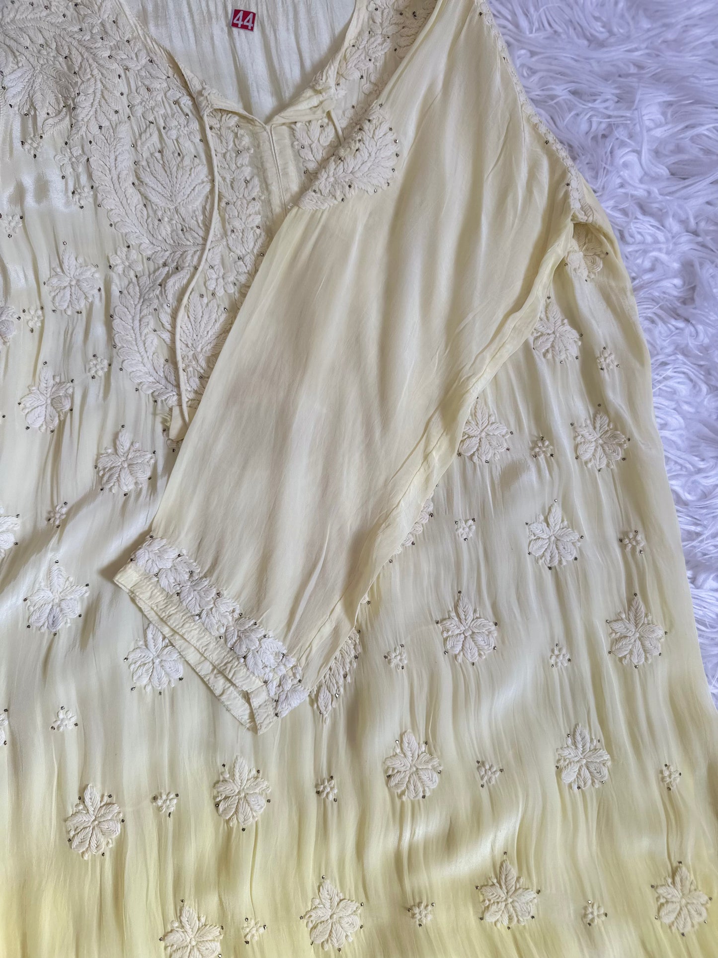 LEMON CREPE KURTA WITH MUKESH WORK