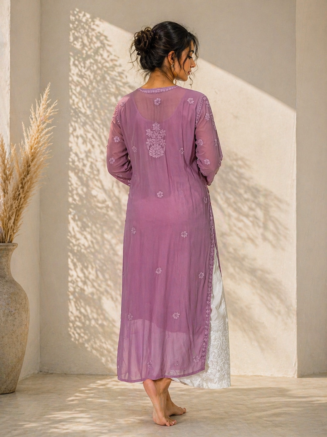 Purple heavy work viscose Kurti (comes with an inner)