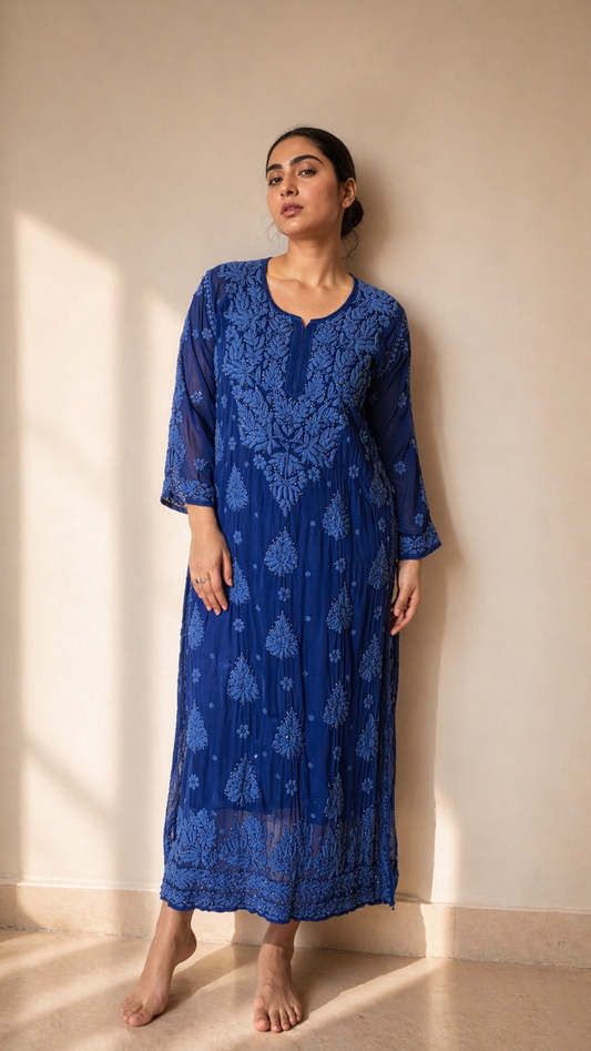 Blue heavy work viscose Kurti (comes with an inner)