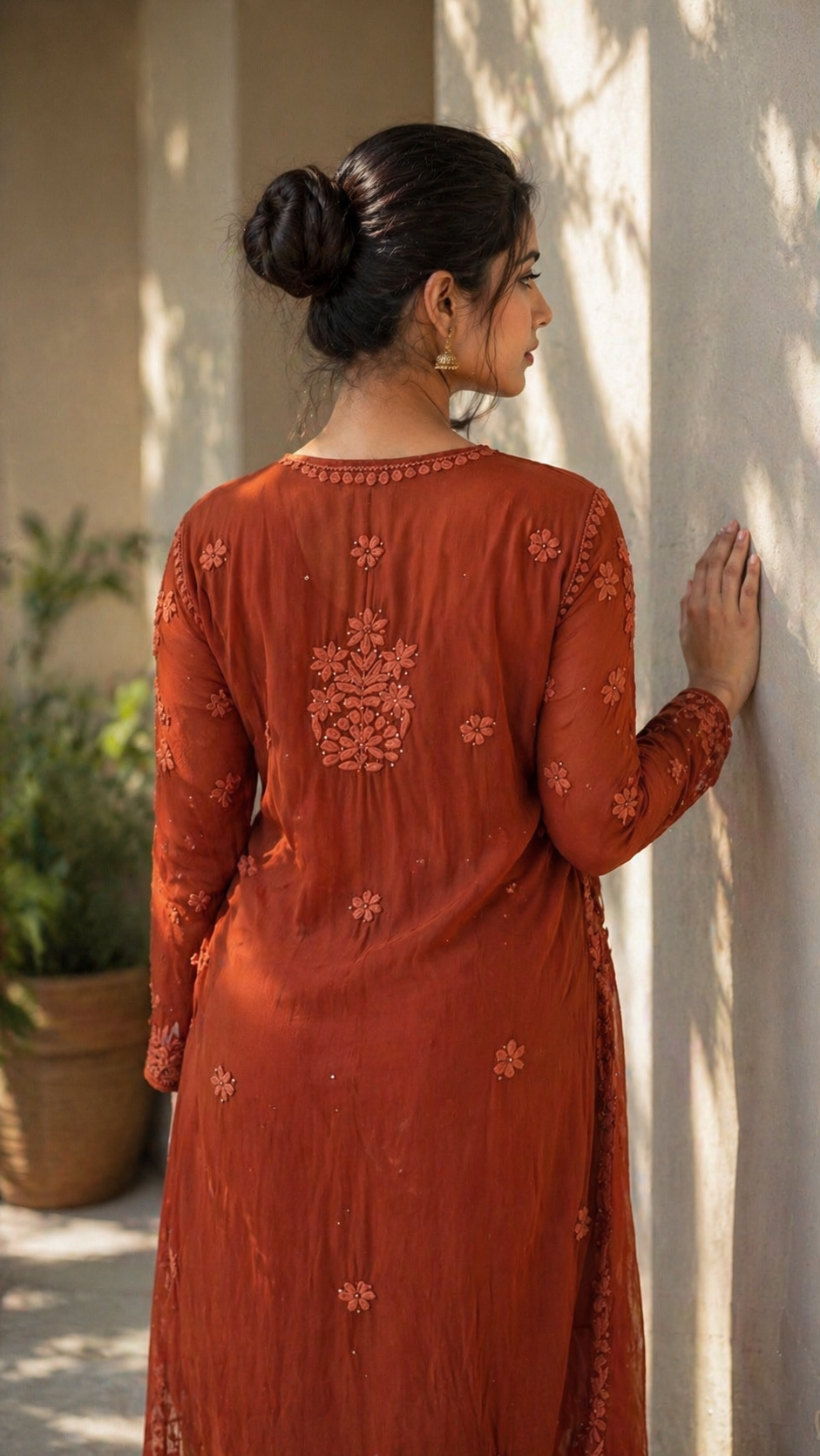 Brown heavy work viscose Kurti (comes with an inner)