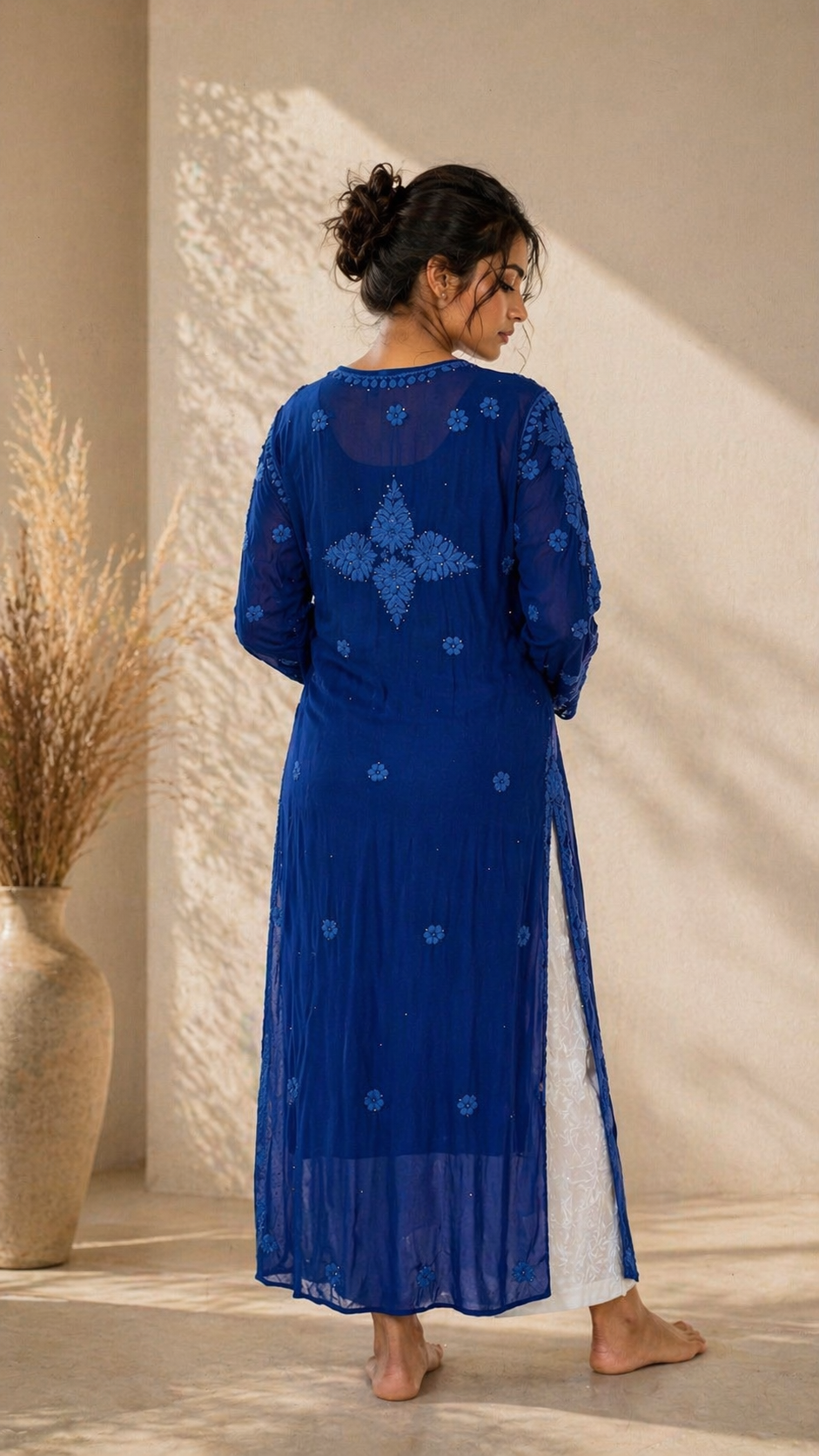 Blue heavy work viscose Kurti (comes with an inner)