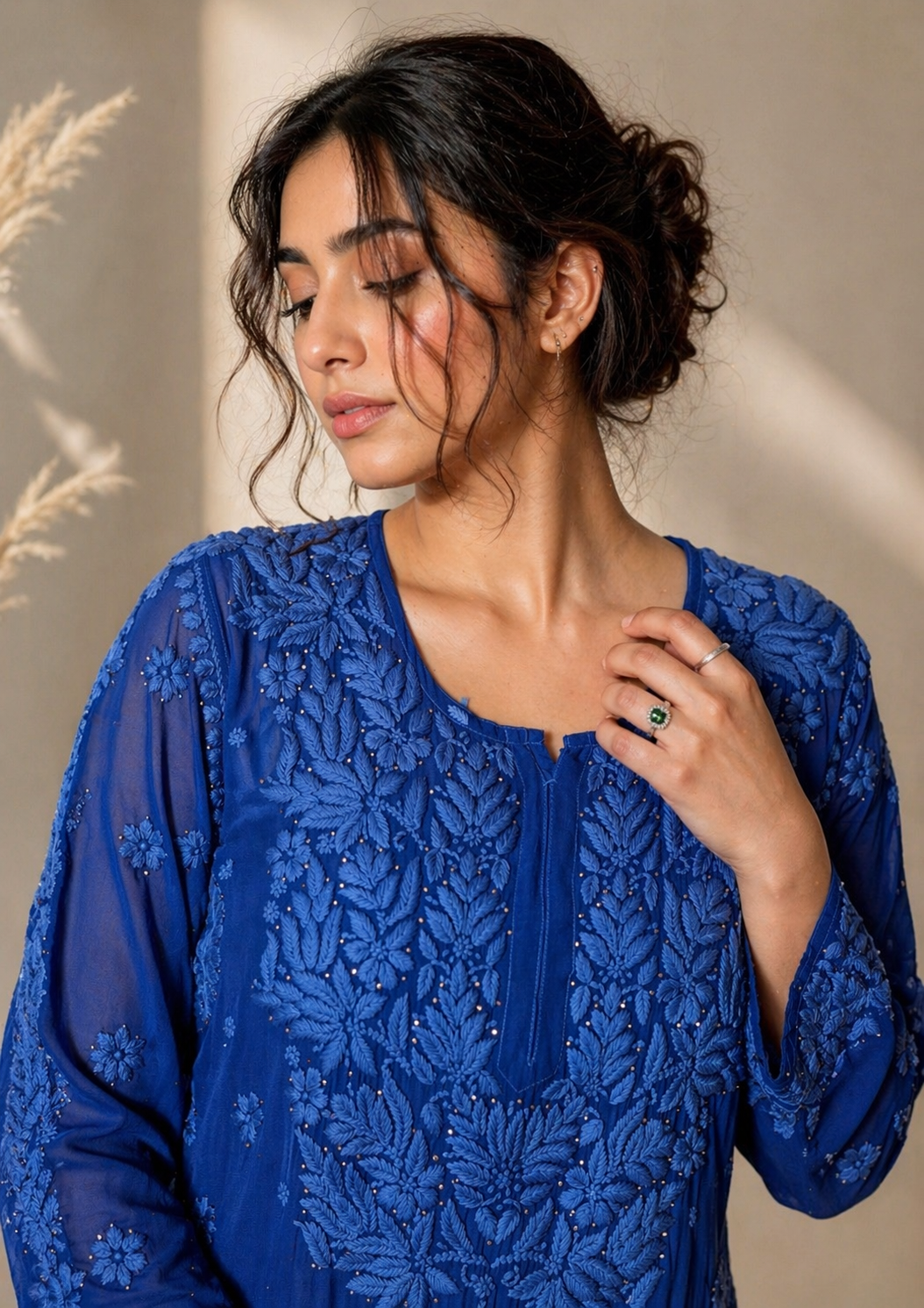 Blue heavy work viscose Kurti (comes with an inner)