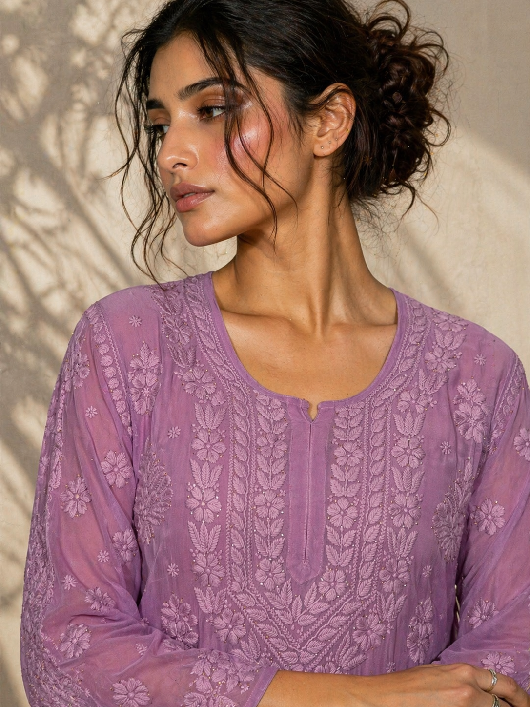 Purple heavy work viscose Kurti (comes with an inner)