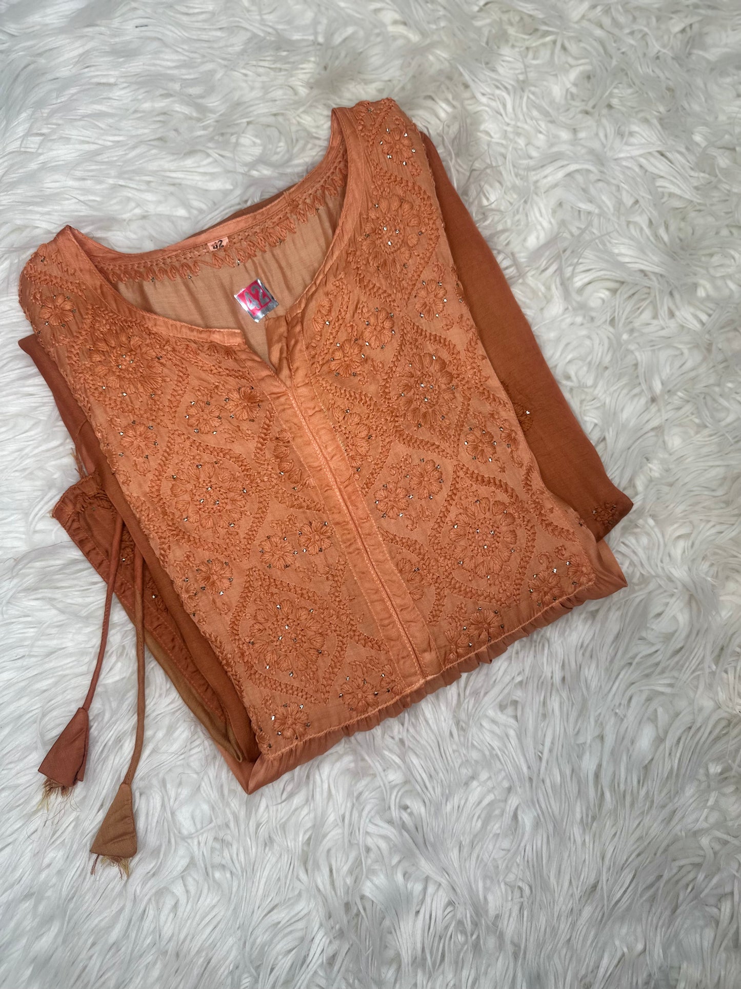 JANNAT CHANDERI PEACH KURTA