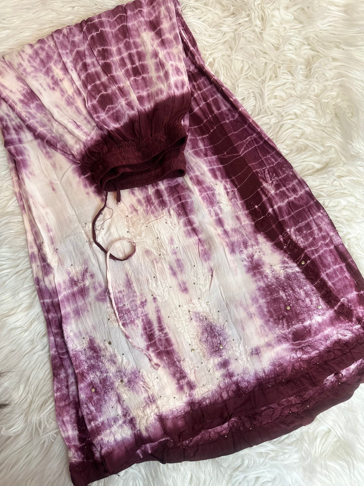 PURPLE TIE-DIE MUKESH WORK PALAZZO SET