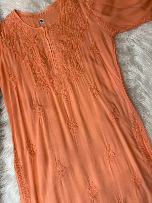 PEACH MODAL FABRIC CHIKANKARI KURTA