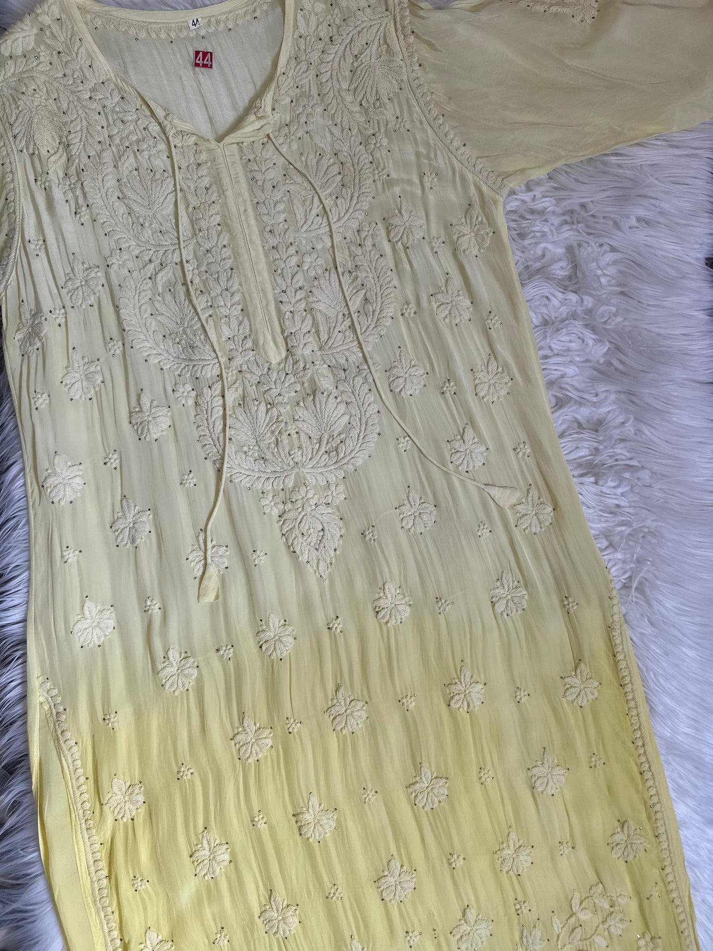 LEMON CREPE KURTA WITH MUKESH WORK