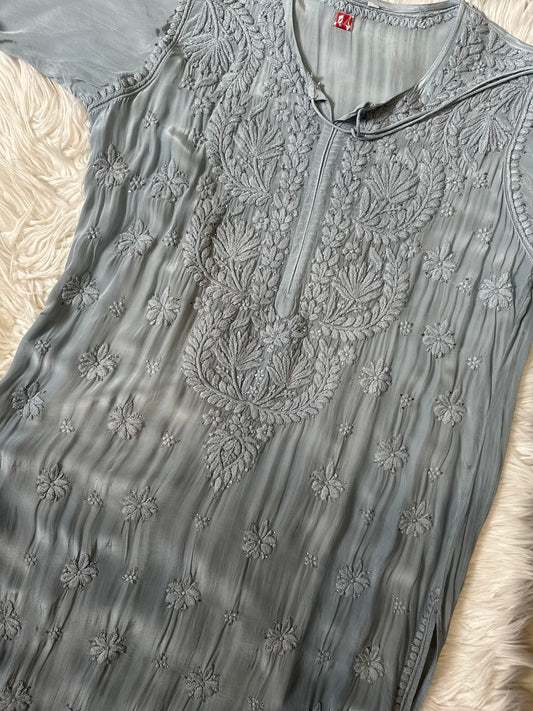 GREY CREPE KURTA WITH MUKESH WORK