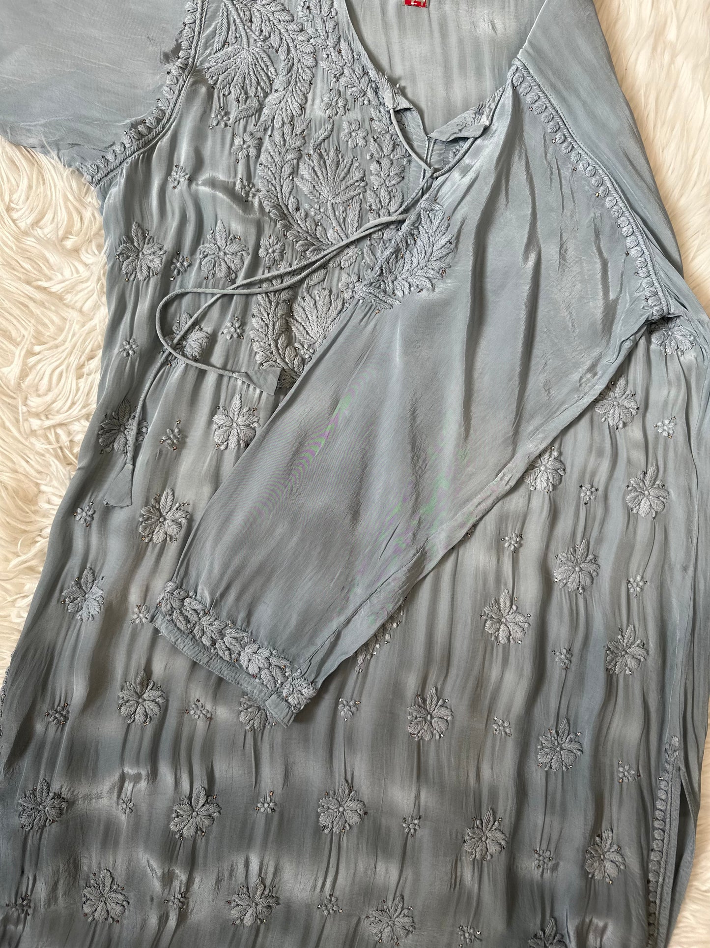 GREY CREPE KURTA WITH MUKESH WORK