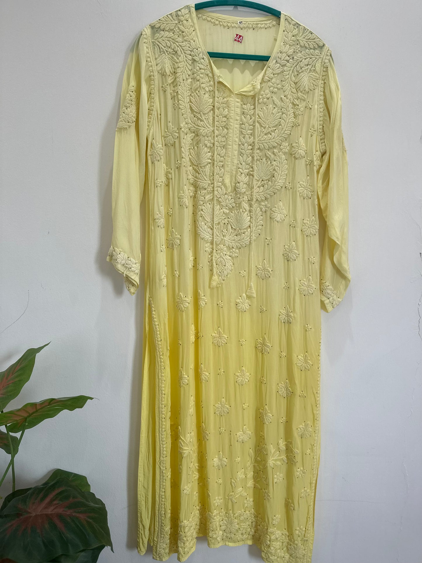 LEMON CREPE KURTA WITH MUKESH WORK