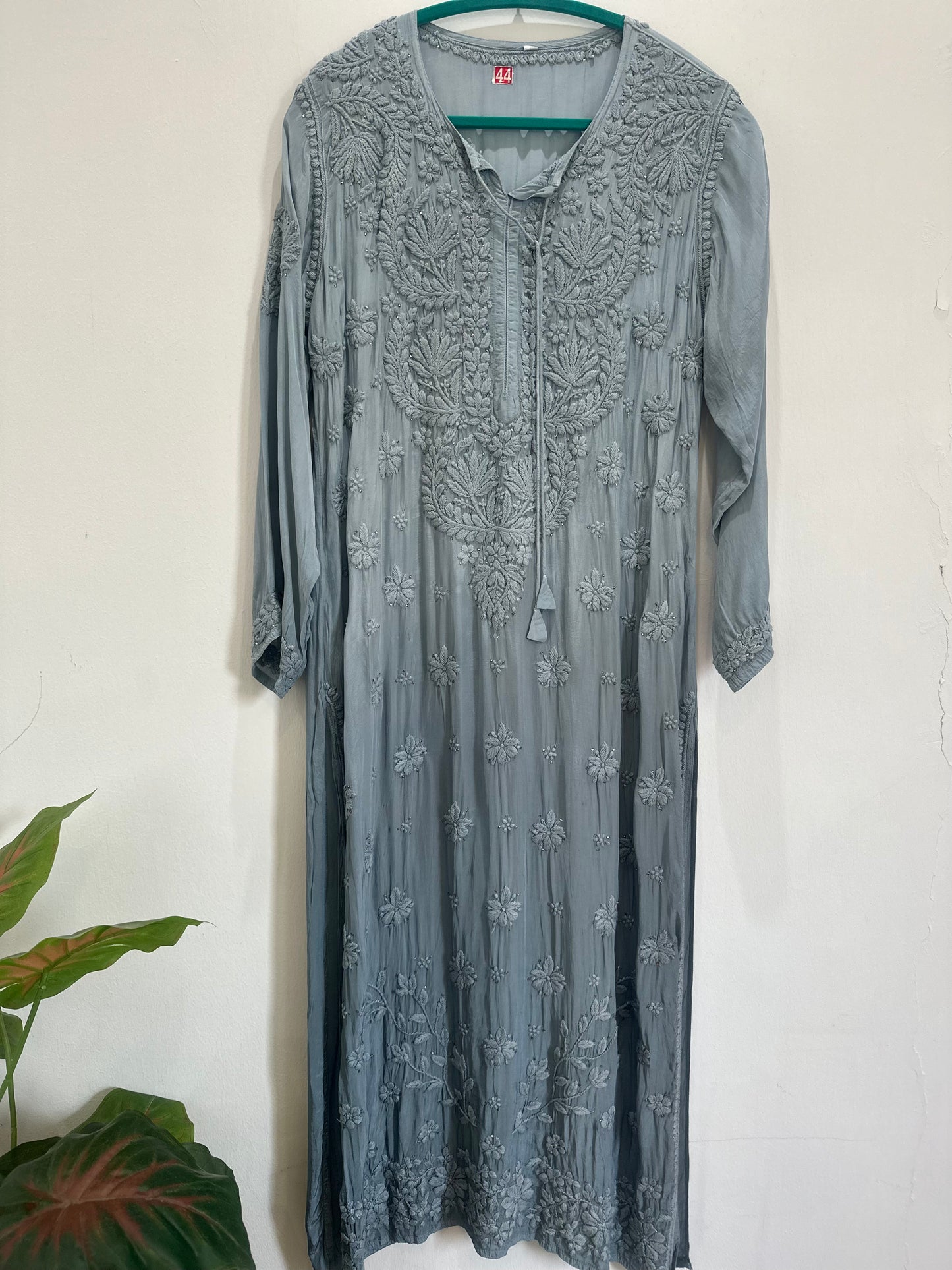 GREY CREPE KURTA WITH MUKESH WORK