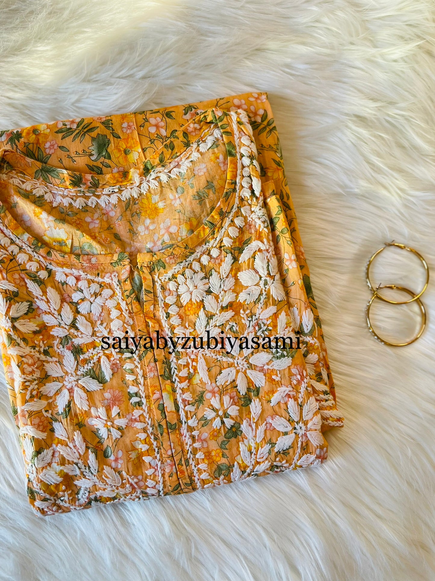 GUL-E-MULMUL FLORAL PRINT ORANGE KURTA