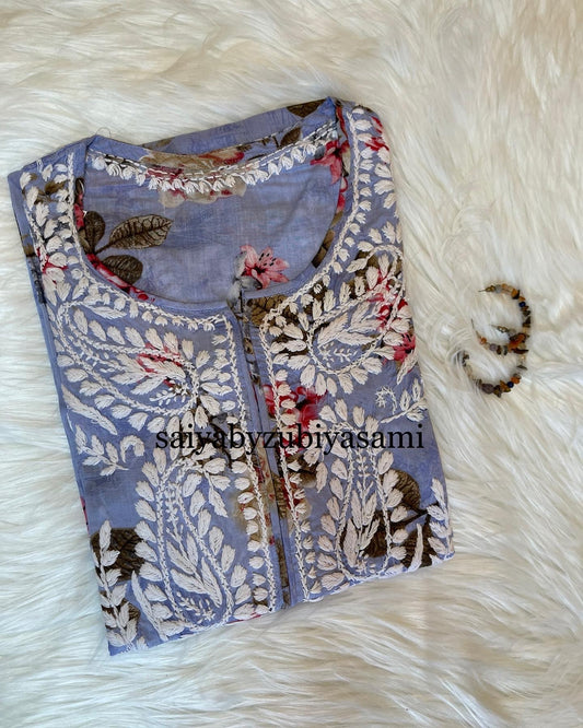 GUL-E-MULMUL FLORAL PRINT PURPLE KURTA